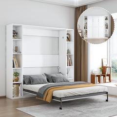 Queen Murphy Bed with Storage Cabinet – White