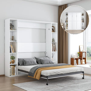 Queen Murphy Bed with Storage Cabinet – White