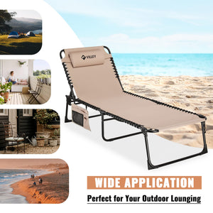Oversized Folding Outdoor Chaise Lounge Chair with 5 Adjustable Positions