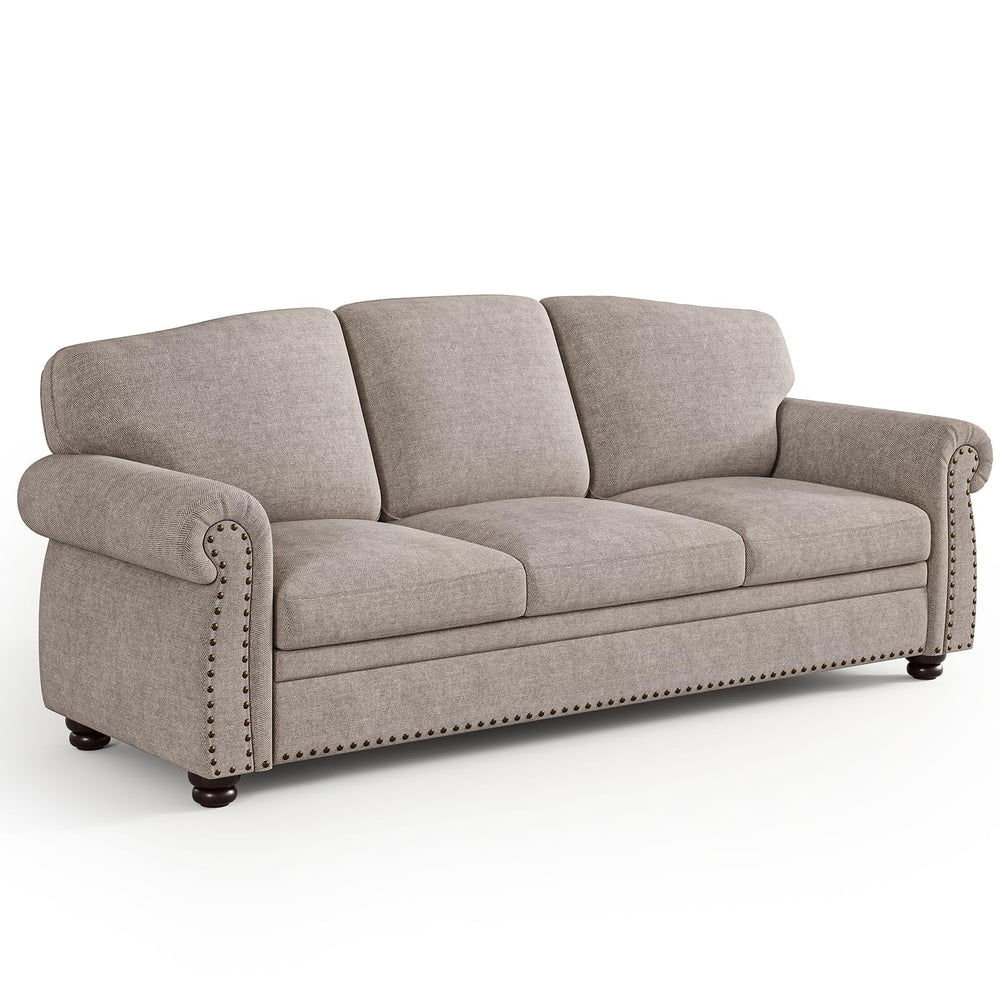90-Inch Nailhead Trim 3-Seater Sofa with Pocket Spring Cushions