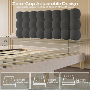 Queen Upholstered Headboard – Cloud-Shaped, Adjustable Height, Teddy Fleece, Grey