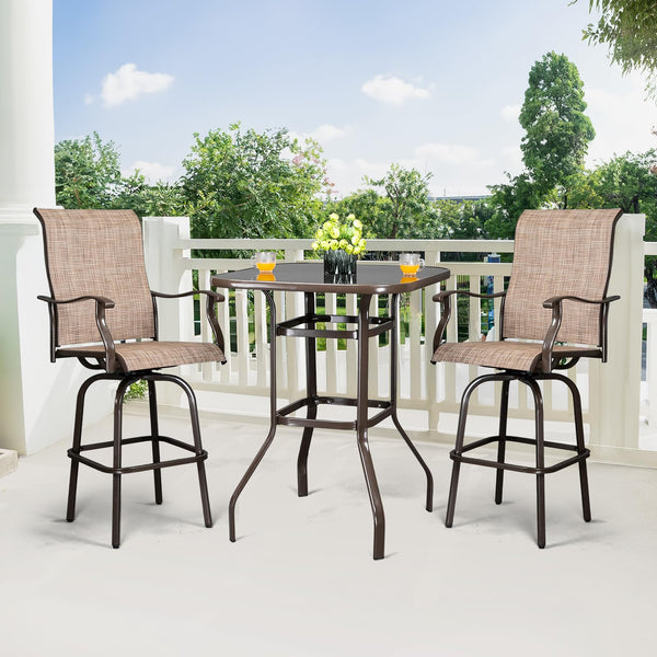 Outdoor Bar Height Table with Square Tempered Glass Top