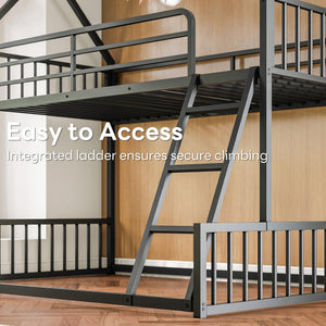 Twin Over Full House Bunk Bed with Ladder & Guardrail