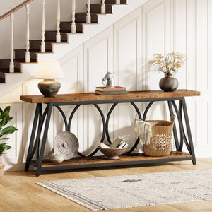 71-Inch Industrial Console Table with 2-Tier Storage Shelf
