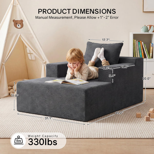 Corduroy Chaise Lounge Chair with Boneless Foam