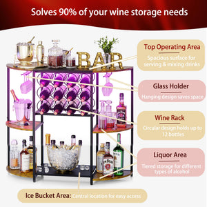 3-Tier Wine Bar Cabinet with LED Lights