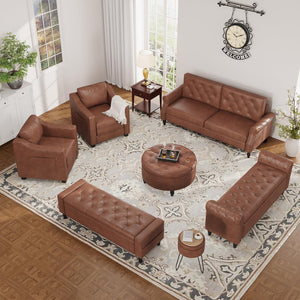 60" Upholstered Storage Ottoman Bench with Tufted Faux Leather & Nailhead Trim