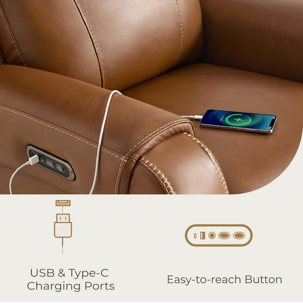 Power Recliner Chair with Adjustable Headrest & USB Ports