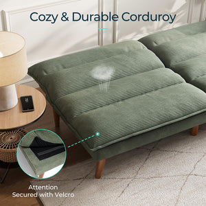 Corduroy Futon Sofa Bed with Adjustable Backrest