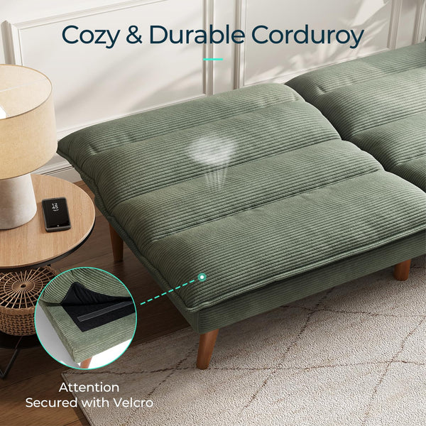 Corduroy Futon Sofa Bed with Adjustable Backrest