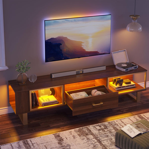 70-Inch LED TV Stand with Storage Drawer – Walnut
