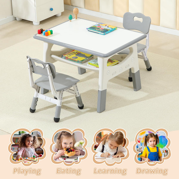 Height-Adjustable Kids Table and 2 Chairs Set