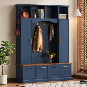 Farmhouse Hall Tree with Bench & Shoe Storage