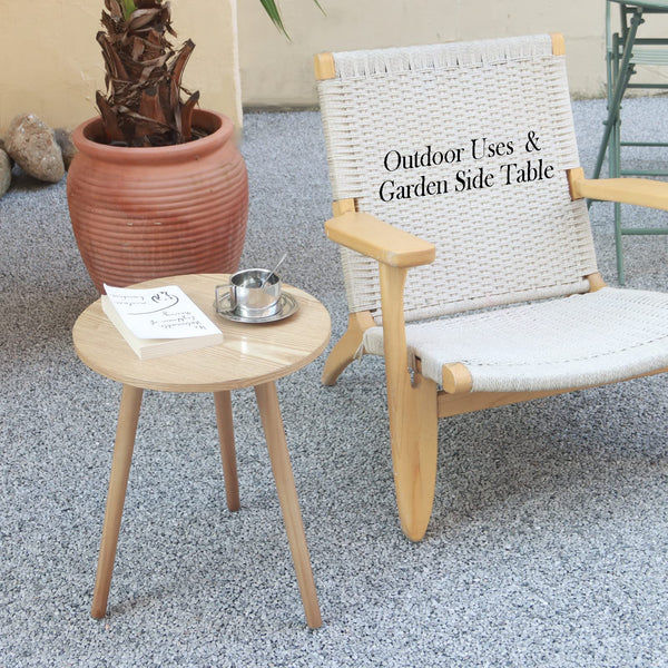 Round Wood Side Table – Small Accent End Table with 3 Legs