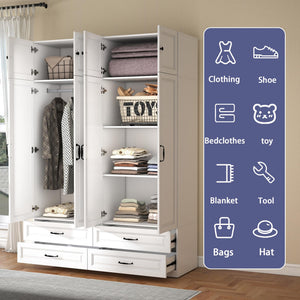 Extra Tall Wardrobe Closet with Drawers & Top Cabinet