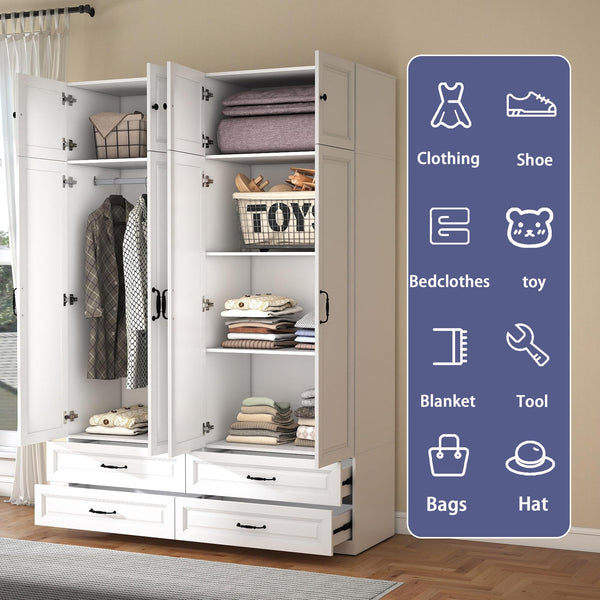 Extra Tall Wardrobe Closet with Drawers & Top Cabinet