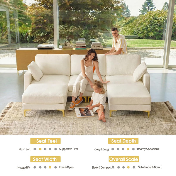 100" U-Shaped Sectional Sofa with Ottoman