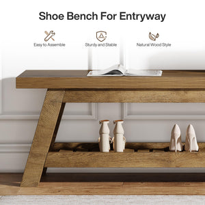55" Wood Entryway Bench with Shoe Storage