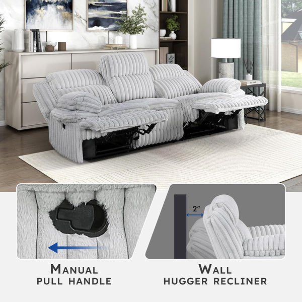 Corduroy Reclining Sofa Set with Pillow Top Arms & Pocket Coil Cushions