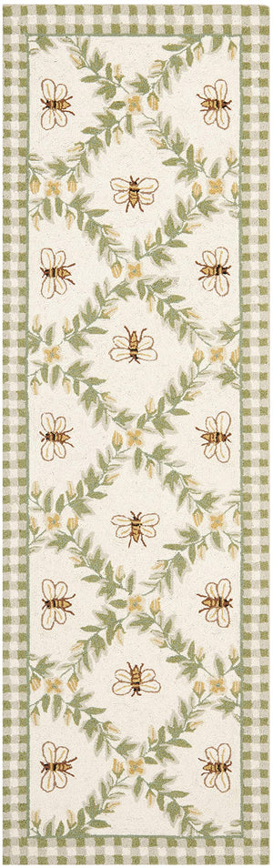 Hand-Hooked Wool Runner Rug 2'6" x 6' – Ivory & Green