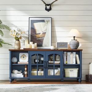 Farmhouse TV Stand with Glass Door & Adjustable Shelves – Fits Up to 65" TVs
