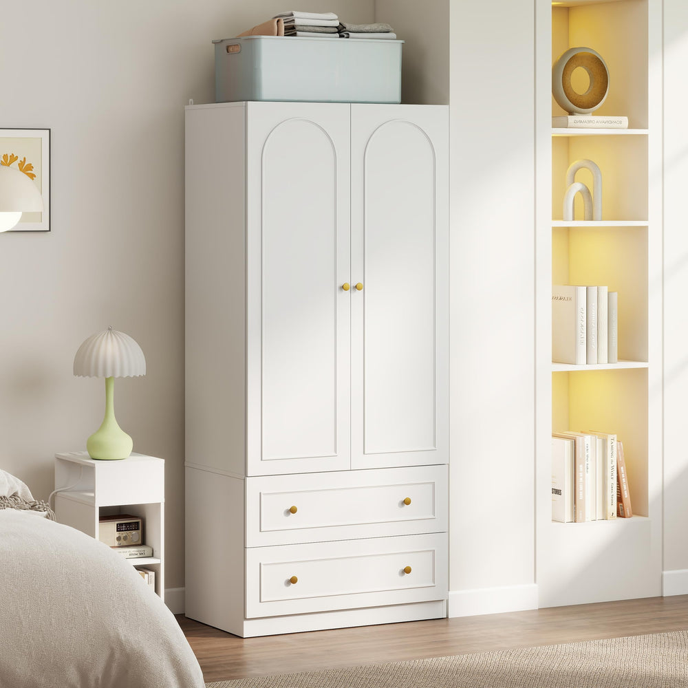 Wooden Armoire Wardrobe Closet – 2 Doors, 2 Drawers, White