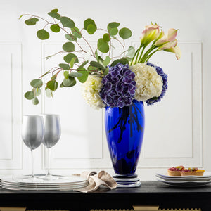 Cobalt Blue Glass Footed Round Vase 13.9"H