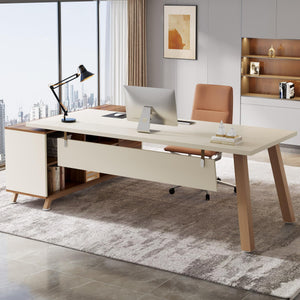 L-Shaped Executive Desk with Cabinet & Storage Shelves