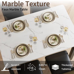 5-Piece Dining Table Set with Faux Marble Top & Metal Frame
