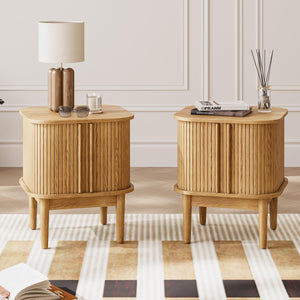 Fluted Nightstand with Sliding Doors, Set of 2