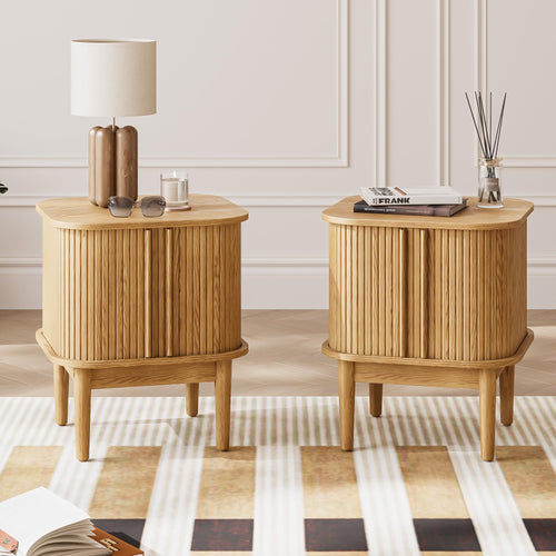 Fluted Nightstand with Sliding Doors, Set of 2