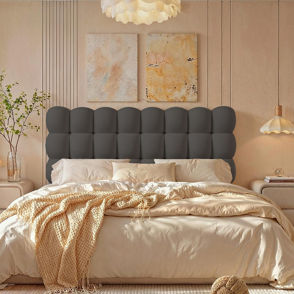 Queen Upholstered Headboard – Cloud-Shaped, Adjustable Height, Teddy Fleece, Grey