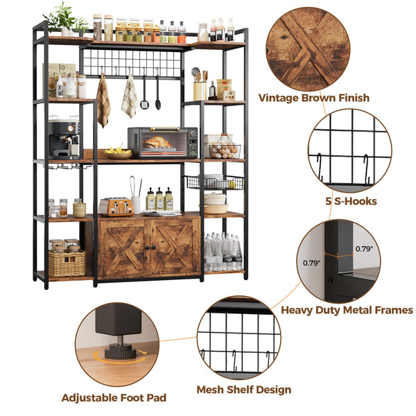 Baker's Rack with Power Outlet & Coffee Bar Cabinet