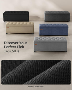 Storage Ottoman Bench with Lid & Legs – Tufted Linen Fabric, 660 lb Capacity