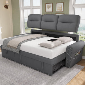 87" Sectional Sleeper Sofa with Storage Chaise & USB Charging