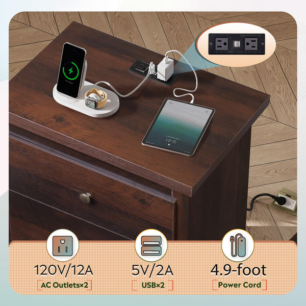 3-Drawer Nightstand with Charging Station & USB Ports