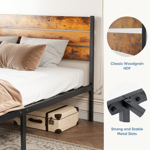 Industrial Metal Bed Frame with Headboard & Under-Bed Storage