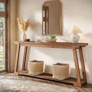 63-Inch Solid Wood Console Table with 2-Tier Storage