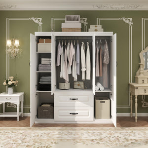4-Door Armoire Wardrobe with Drawers & Shelves