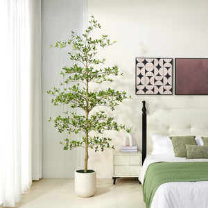 Tall Artificial Black Olive Tree with White Planter