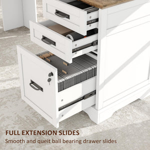 L-Shaped Executive Desk with File Cabinet & Charging Station, 67 Inch