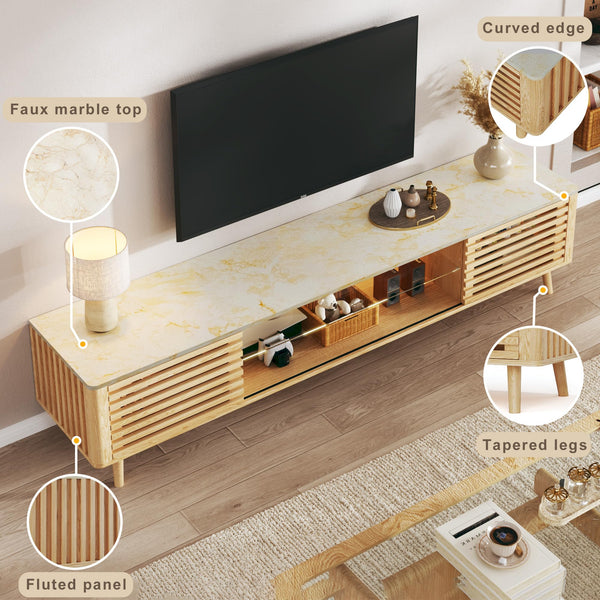 70" TV Stand with LED Lights & Faux Marble Top
