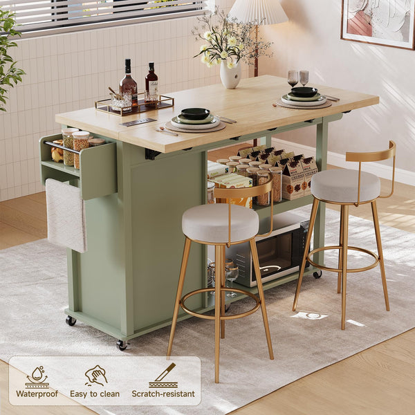 Kitchen Island with Drop Leaf & Trash Cabinet