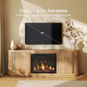 67" Fluted TV Stand with Electric Fireplace & Sliding Tambour Doors