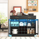 Wine Bar Cabinet with LED Lights & Glass Rack