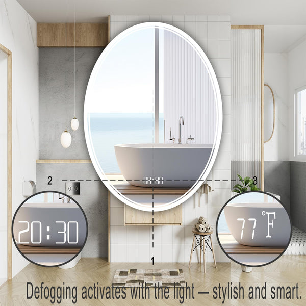 Oval LED Bathroom Mirror with Front & Backlit Lighting
