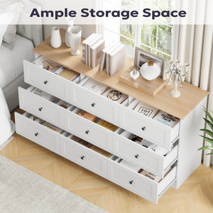 9 Drawer Dresser 59" Wide – Chest of Drawers with Metal Handles