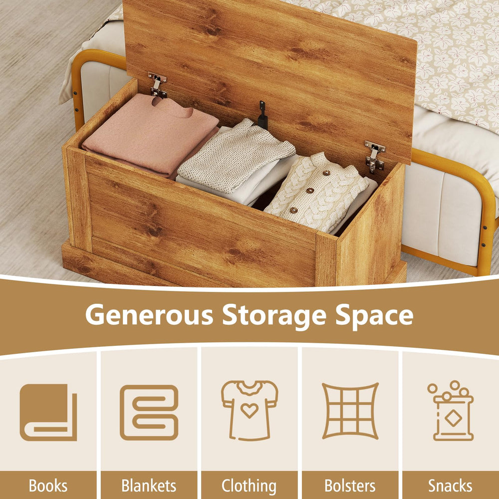35.5" Lift-Top Storage Chest – Wooden Bench with Hydraulic Strut & Metal Hinges