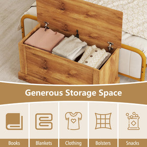 35.5" Lift-Top Storage Chest – Wooden Bench with Hydraulic Strut & Metal Hinges