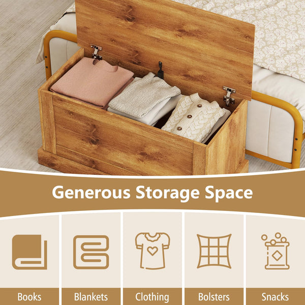 35.5" Lift-Top Storage Chest – Wooden Bench with Hydraulic Strut & Metal Hinges